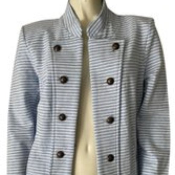 Tommy Hilfiger Military Band Womens Open Front Jacket Grey White Stripes sz S - Picture 2 of 15